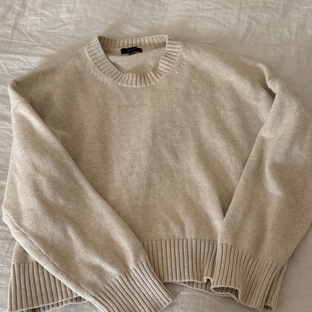 Quince 100% Cotton Boyfriend Crewneck in Speckled Beige